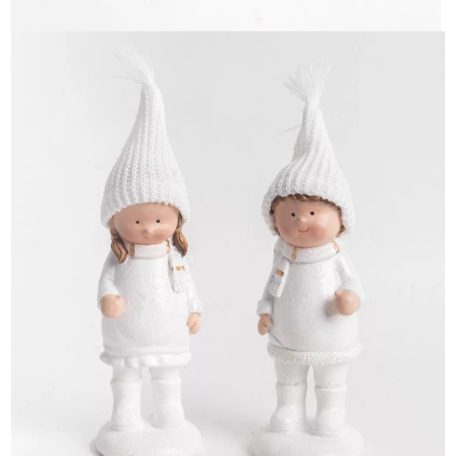 Fiú-lány figura - Fehér - 16 cm  