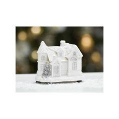 Fehér-ezüstvilágítós házikó - 7x9x9 cm  