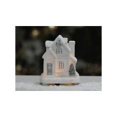 Fehér-ezüst világítós házikó - 6x8cmx9,5cm  