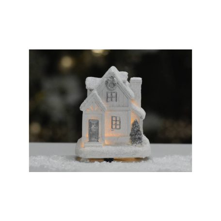 Fehér-ezüst világítós házikó - 6x8cmx9,5cm  
