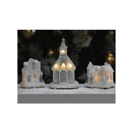 Fehér-ezüst világítós házikó - 6x8cmx9,5cm  