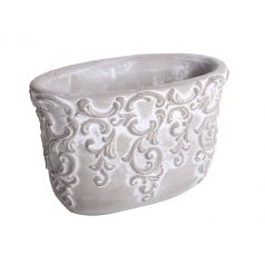  Beton kaspó ovális inda mintás - Szürke - 18 cm 