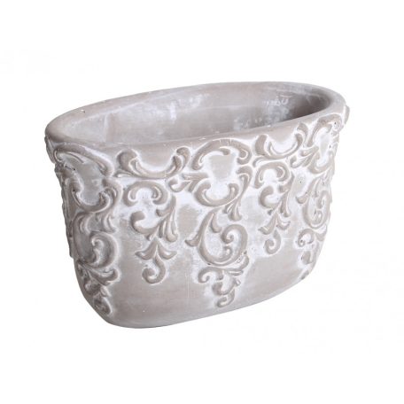  Beton kaspó ovális inda mintás - Szürke - 18 cm 