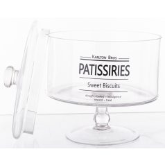 Elegáns üveg tároló talpas - 20,5x18,5x18,5 cm 