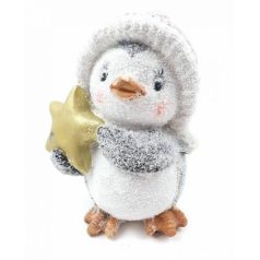   Piros sapkás havas pingvin figura - csillaggal - 14,5 cm magas 