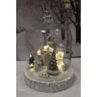 Fehér világító templom üvegbúrában - 22 cm