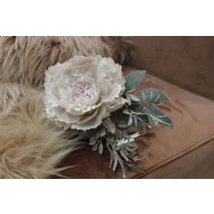 Barack színű karácsonyi bazsarózsa zúzmarával - 12 cm