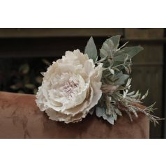 Barack színű karácsonyi bazsarózsa zúzmarával - 12 cm