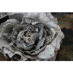 Ezüst bazsarózsa csillámmal - 14 cm 