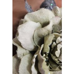 Halványzöld bársonyrózsa csillámmal - 14 cm