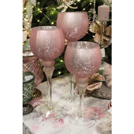 Rózsaszín üveg gyertyatartók - 3 db-os szett