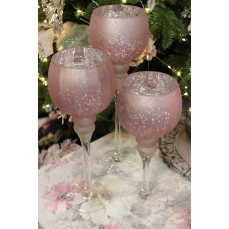 Rózsaszín üveg gyertyatartók - 3 db-os szett