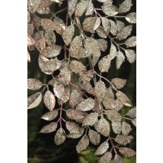 Rózsaszín csillogó dekor ág, levelekkel - 70 cm