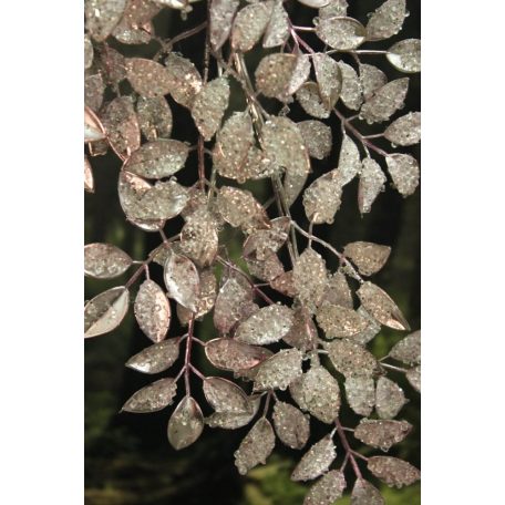 Rózsaszín csillogó dekor ág, levelekkel - 70 cm