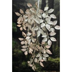 Pezsgő színű csillogó dekor ág, levelekkel - 80 cm