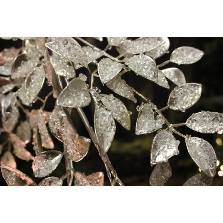 Pezsgő színű csillogó dekor ág, levelekkel - 80 cm