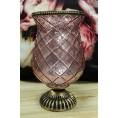 Rózsaszín csésze alakú rusztikus gyertyatartó - 22 cm