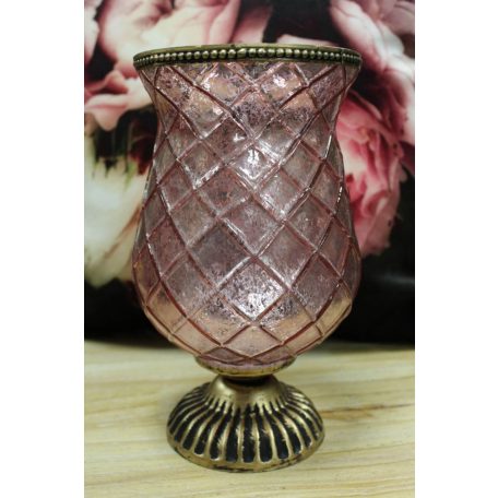 Rózsaszín csésze alakú rusztikus gyertyatartó - 22 cm