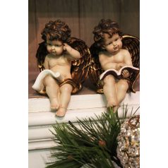 Krém-arany angyal szobrocskák, könyvvel - 2 db-os szett  