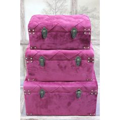 Sötét rózsaszín bársony bőrönd szett - 3 db-os