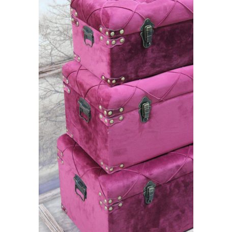Sötét rózsaszín bársony bőrönd szett - 3 db-os