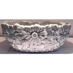 Ovális kaspó beton virágos - 28x14x11cm 