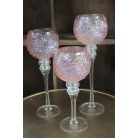 Rózsás üveg gyertyatartók szárral - 3 db-os szett