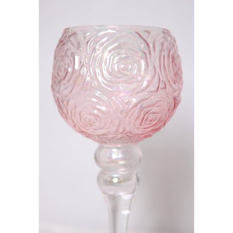 Rózsás üveg gyertyatartók szárral - 3 db-os szett