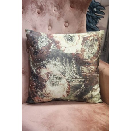 Zöld-barna dekor párna - Pipacs - 43 cm 