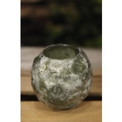 Zöld fagyos üveg gyertyatartó - 9 cm   