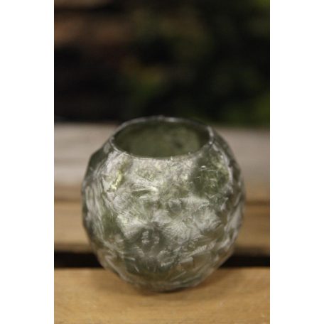 Zöld fagyos üveg gyertyatartó - 9 cm   