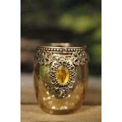 Arany díszes üveg gyertyatartó - 9 cm
