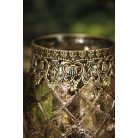 Rózsaszín üveg gyertyatartó, arany patinás szegély  