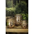 Rózsaszín üveg gyertyatartó, arany patinás szegély  