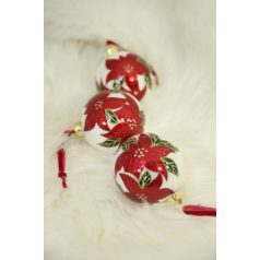   Piros-fehér karácsonyi üveggömbök - 10 cm - 3 db-os szett 