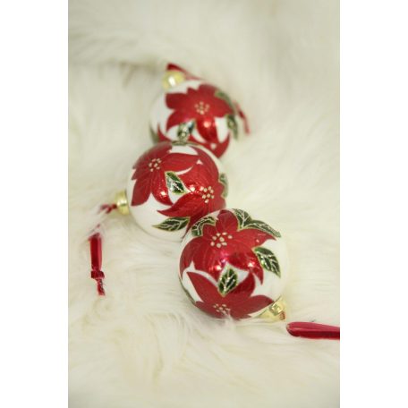 Piros-fehér karácsonyi üveggömbök - 10 cm - 3 db-os szett 