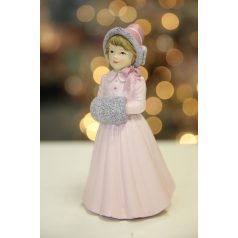 Rózsaszín karácsonyi figura lány - 18 cm