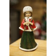 Piros-zöld karácsonyfadísz kislány figura - 19 cm 