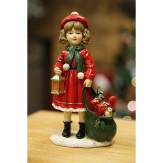 Piros karácsonyi lány figura - 20 cm