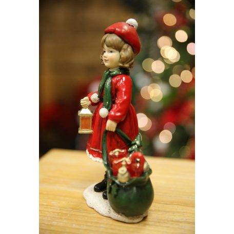 Piros karácsonyi lány figura - 20 cm