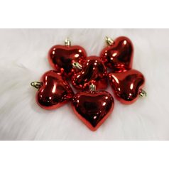 Piros függő karácsonyi szív - 6 cm - 12 db/csomag