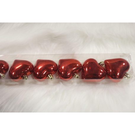 Piros függő karácsonyi szív - 6 cm - 12 db/csomag