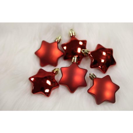 Piros függő karácsonyi díszek csillagok - 5 cm - 6 db/csomag 