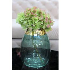 Zöld üveg váza arany peremmel - 23 cm