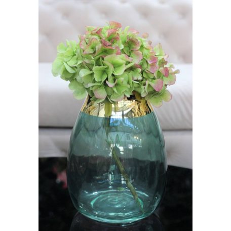 Zöld üveg váza arany peremmel - 23 cm