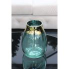 Zöld üveg váza arany peremmel - 23 cm