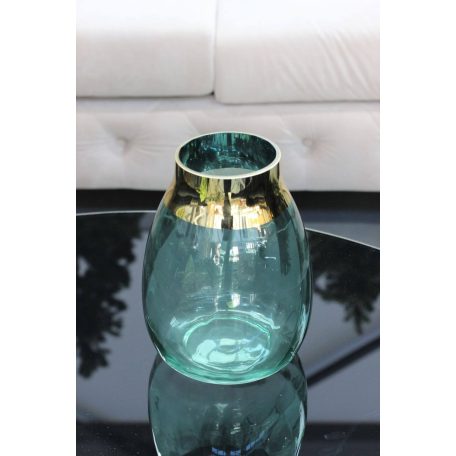 Zöld üveg váza arany peremmel - 23 cm