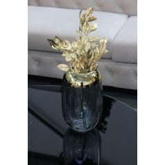 Szürke üveg váza arany peremmel - 25 cm  