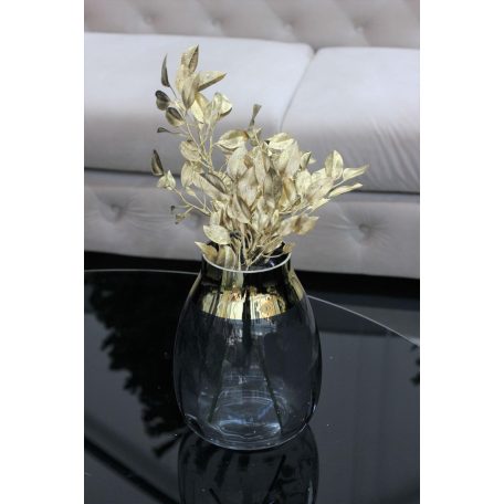 Szürke üveg váza arany peremmel - 23 cm 