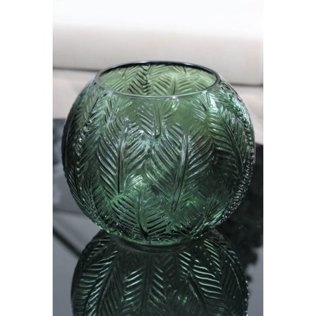 Zöld kerek üveg váza - LESIA - 21cm 